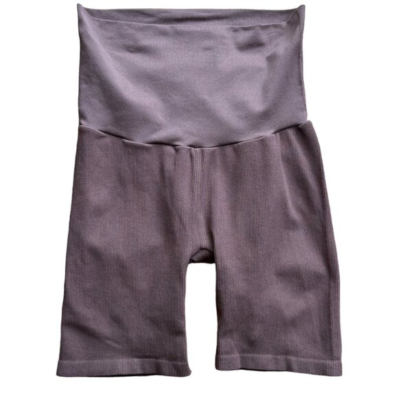 Seamless Ribbed Maternity Bike Shorts Ingrid & Isabel Brown Small Women’s - Picture 2 of 4